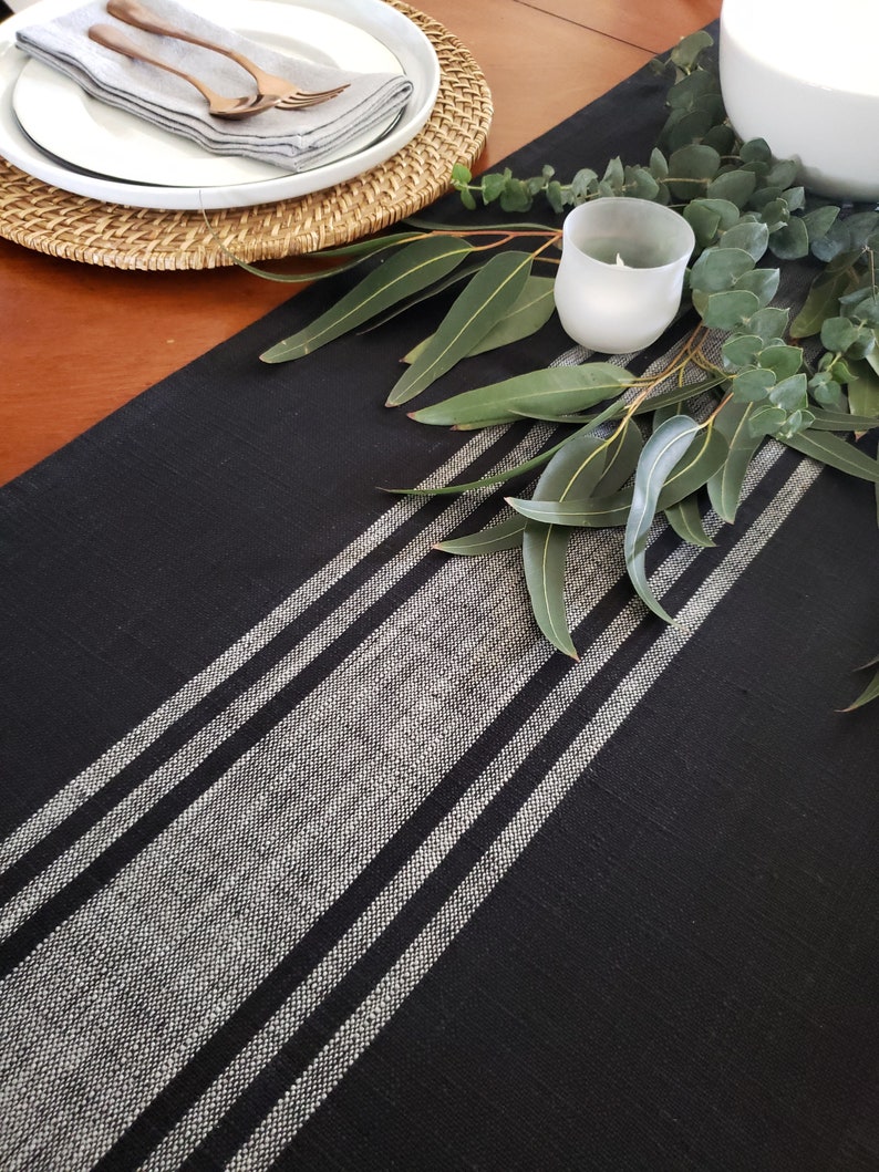 Farmhouse Table Runner Black & White Grain Sack Runner Black Etsy