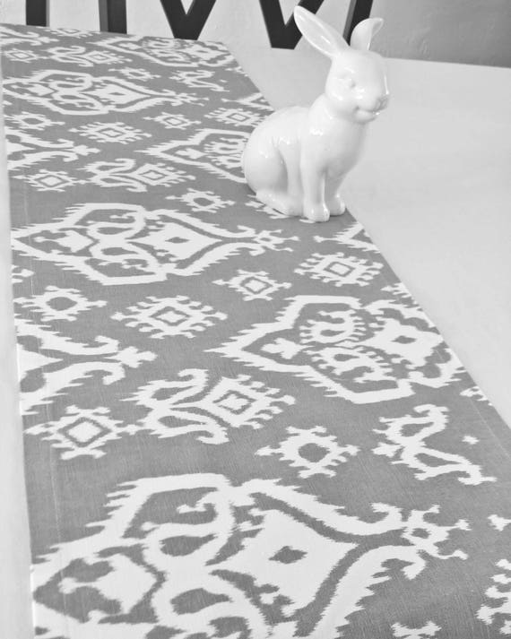Items similar to Grey & White Ikat Print Table Runner, Grey Dresser