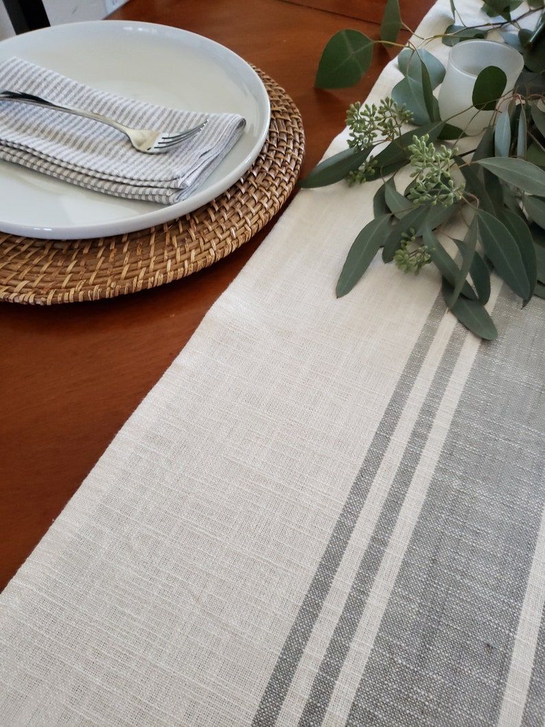 Farmhouse Table Runner Ivory Grain Sack Runner Ivory & Gray Etsy