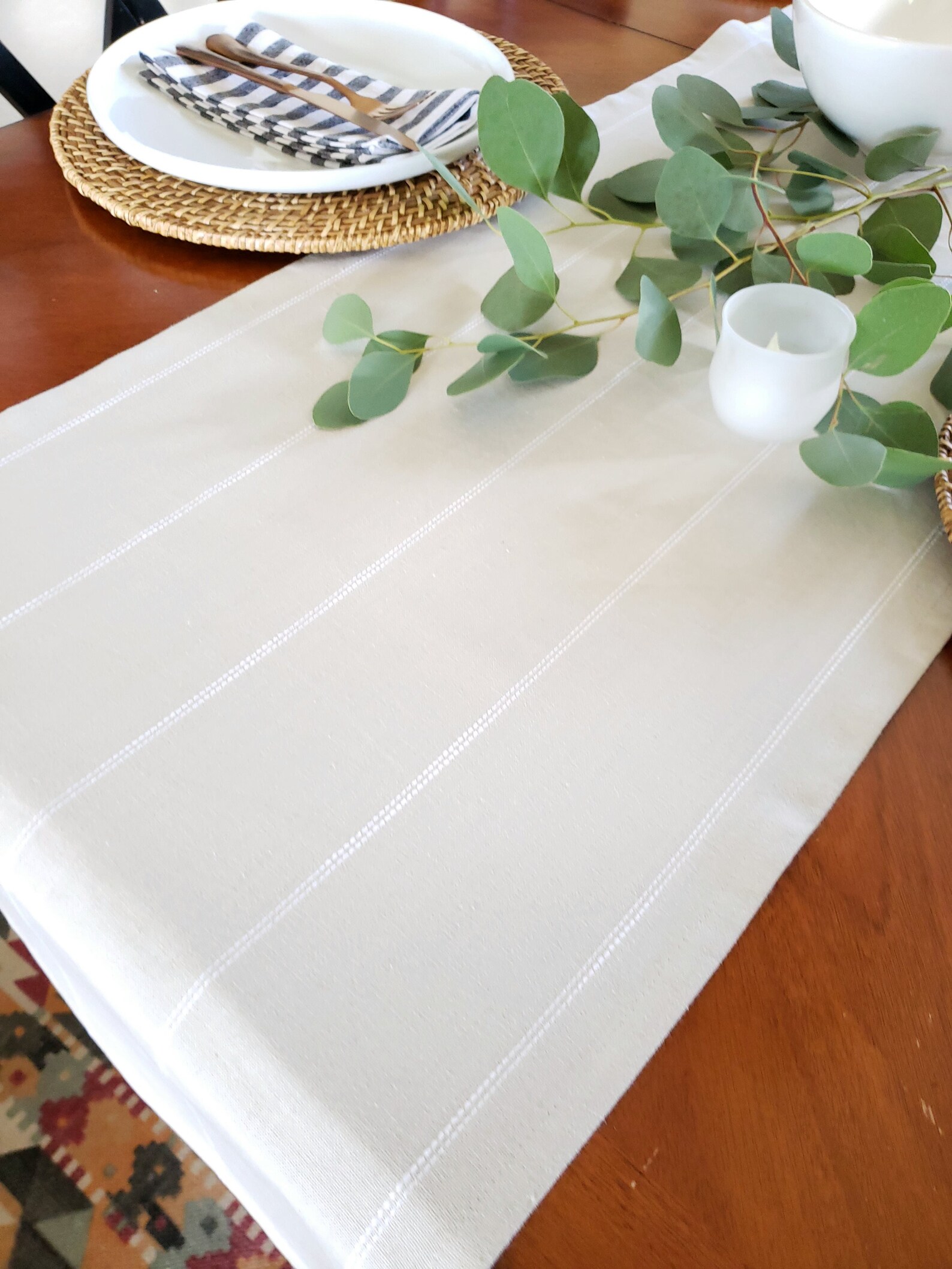 Farmhouse Table Runner Beige & White Striped Runner Beige Etsy