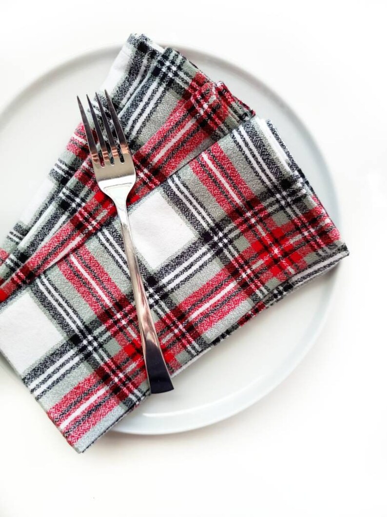 Plaid Flannel Napkins Thanksgiving Napkins White and Grey Etsy