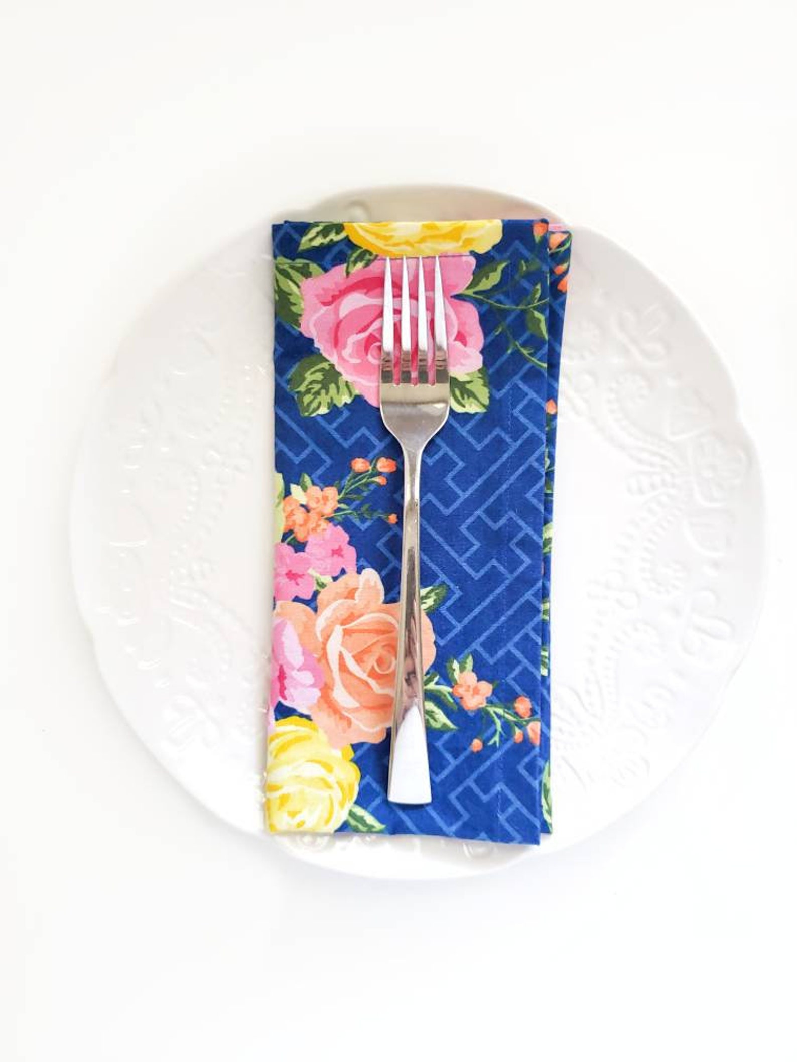 Blue Floral Cloth Napkins Blue Cloth Napkins Mother's Etsy