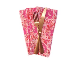 Maximalist Pink Floral Cotton Cloth Napkins, Set of 4