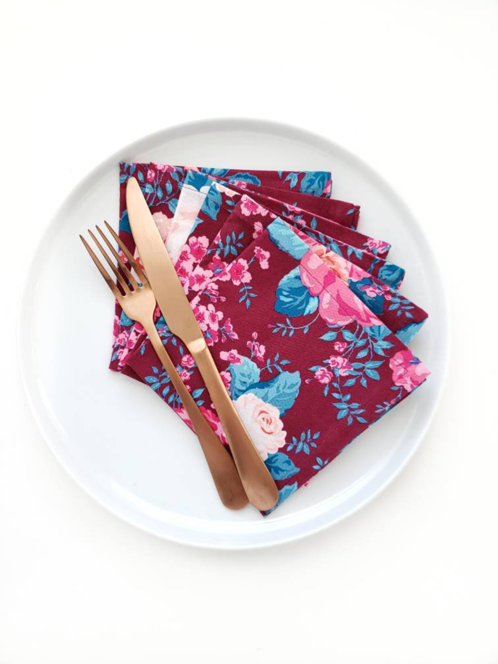 Floral Cocktail Napkins Burgundy Floral Napkins Cloth Etsy