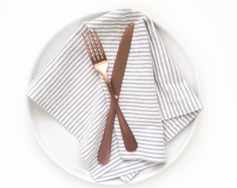 Ticking Stripe Cloth Napkins, Farmhouse Linen Napkins, French Stripe Napkins