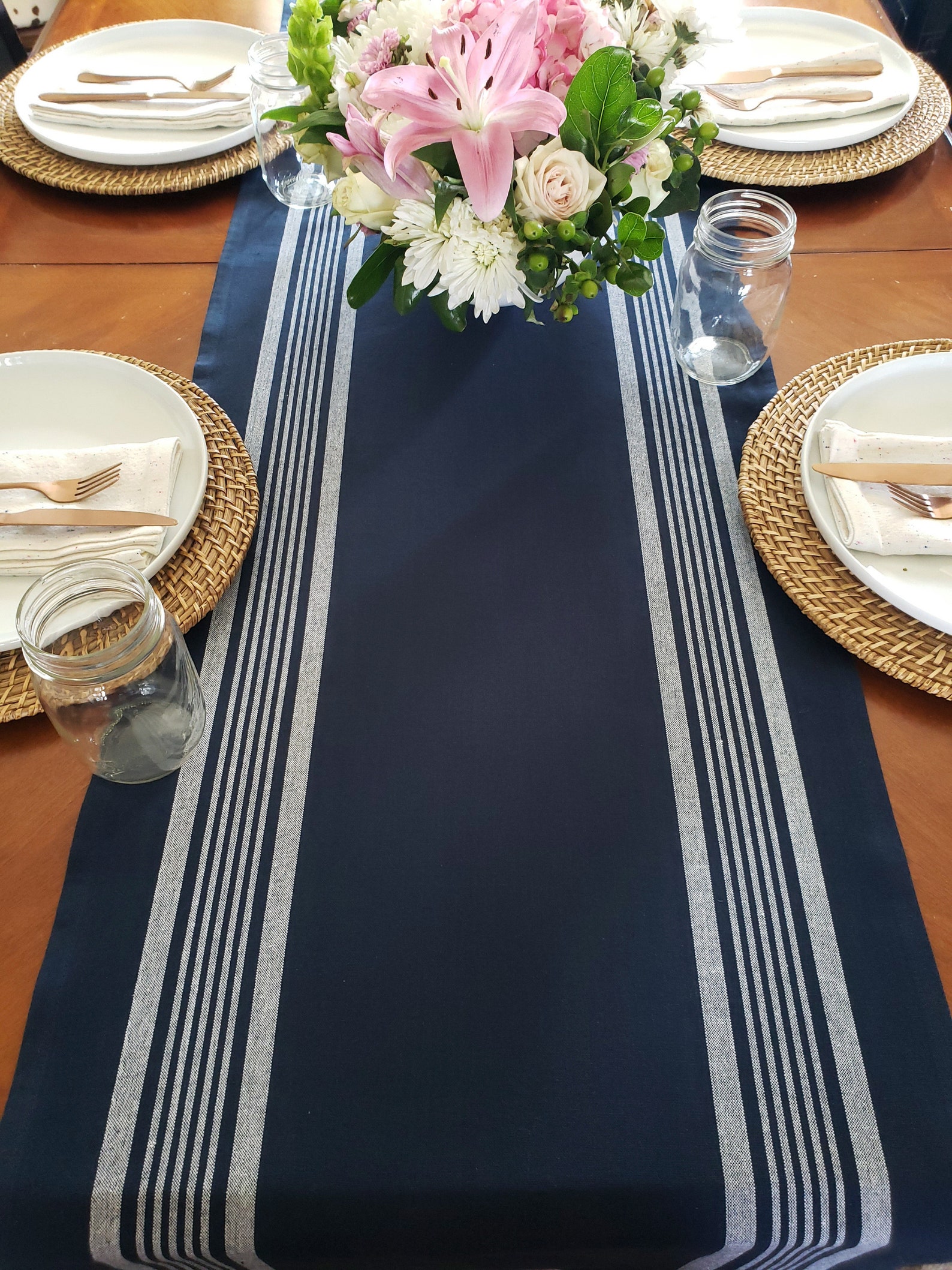Navy Blue Table Runner Extra Wide Table Runner Navy Blue Etsy