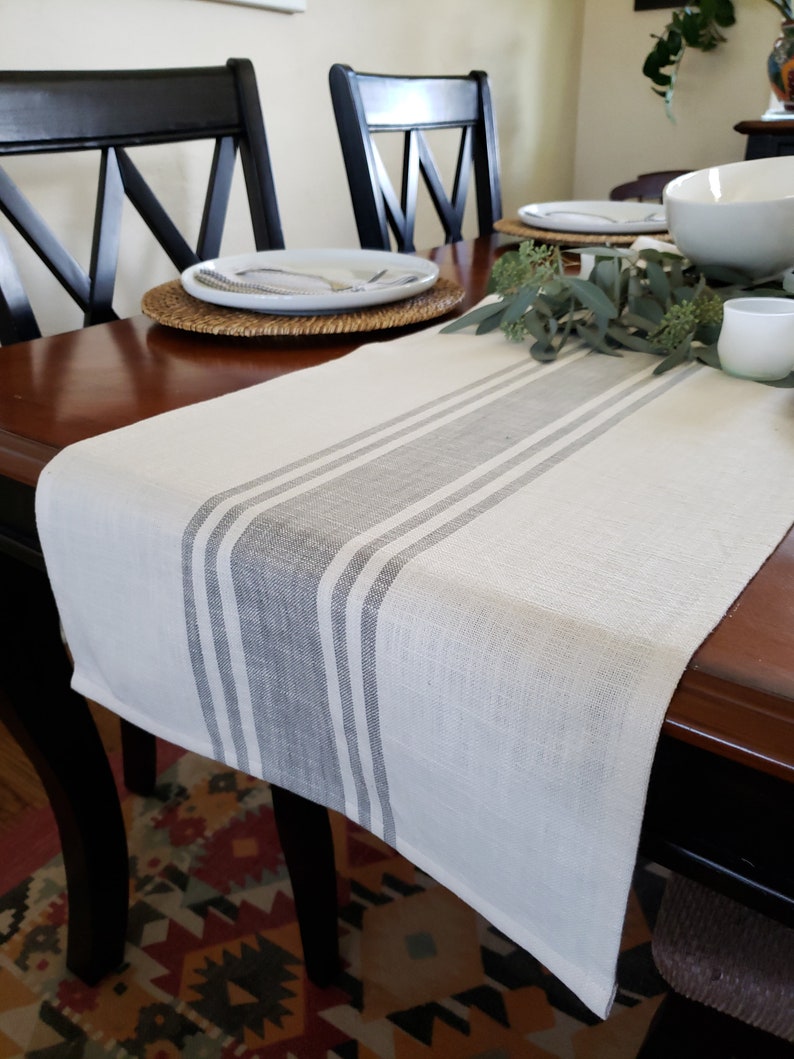 Farmhouse Table Runner Ivory Grain Sack Runner Ivory & Gray Etsy