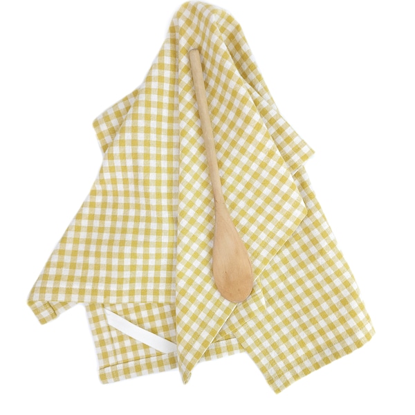 Yellow Gingham Linen Towel