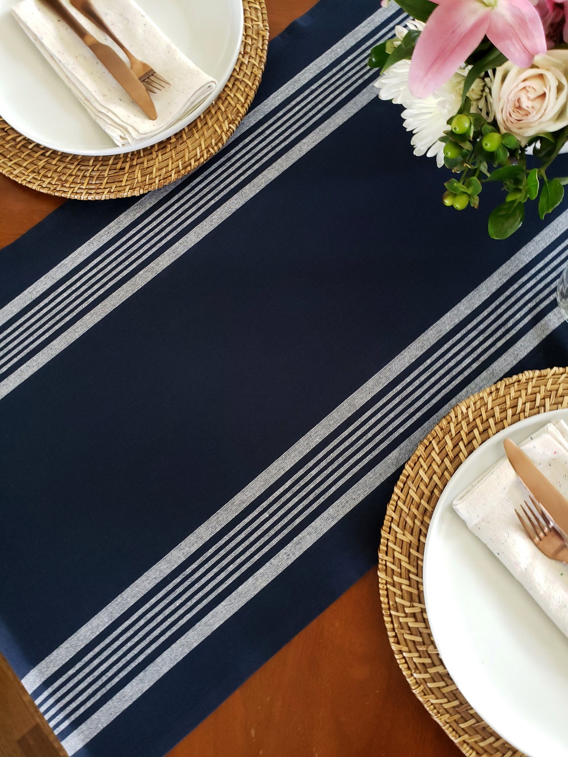 Navy Blue Table Runner Extra Wide Table Runner Navy Blue Etsy
