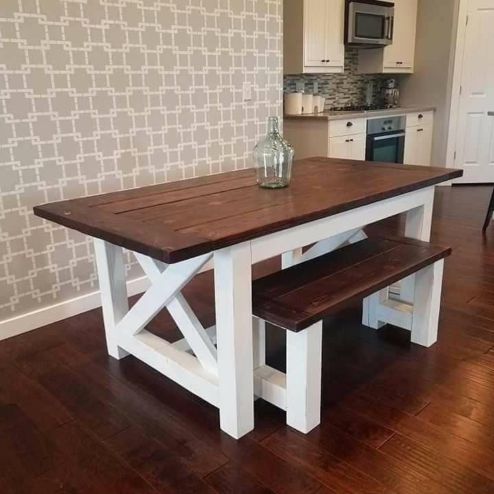 Custom Built Farmhouse Style Dining Kitchen Table and Matching Bench - Etsy