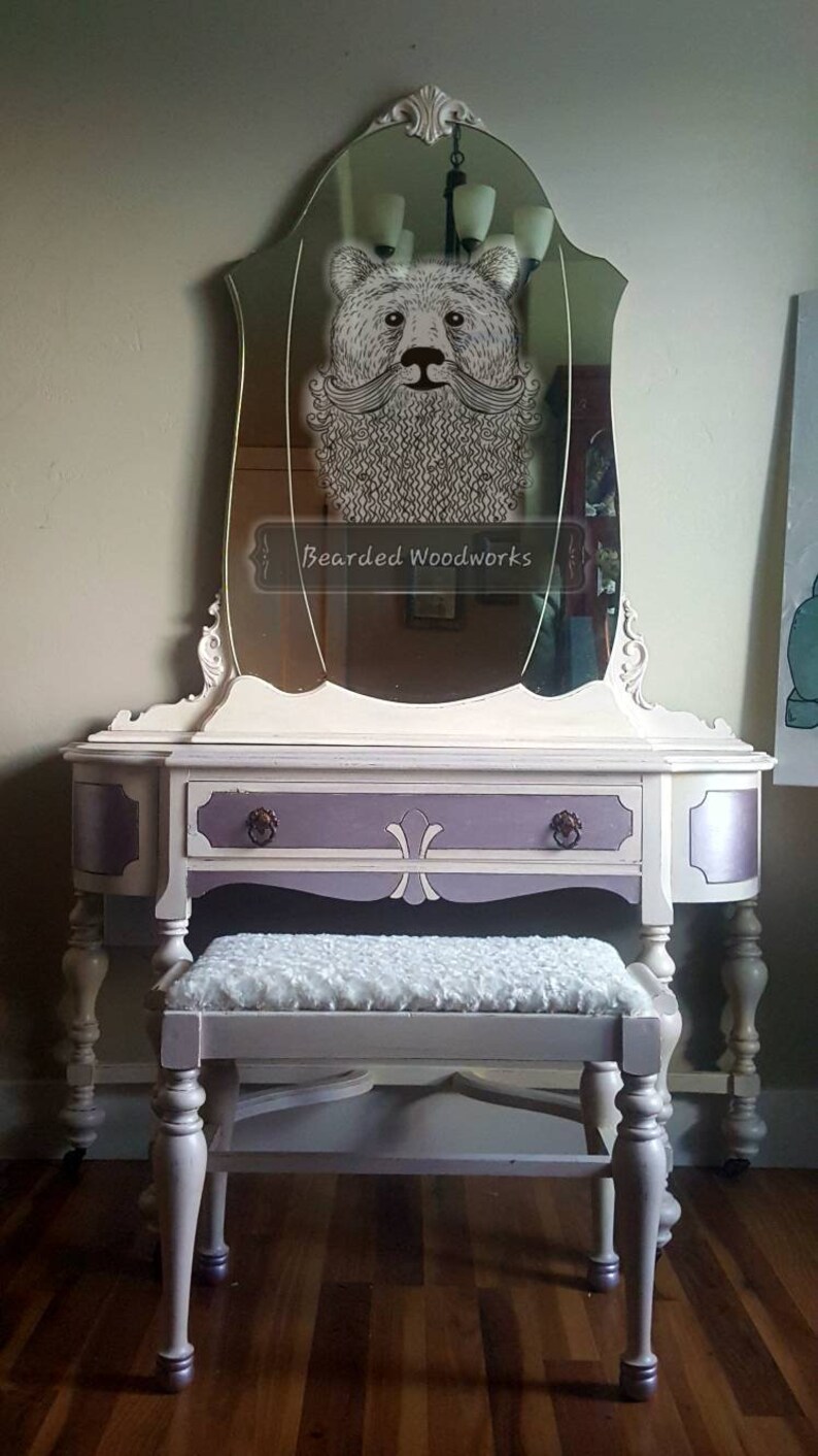 Sold Antique Vintage Refinished Vanity Dressing Table Mirror And Stool