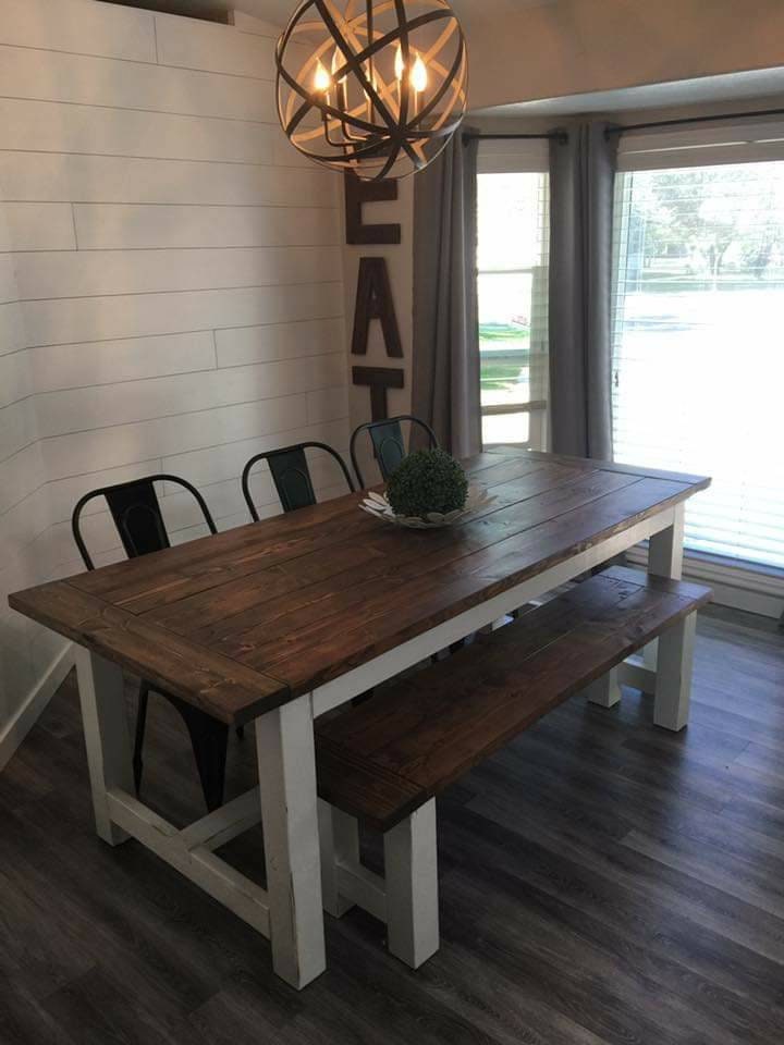 Custom Built Farmhouse Style Dining Kitchen Table and Matching Bench - Etsy