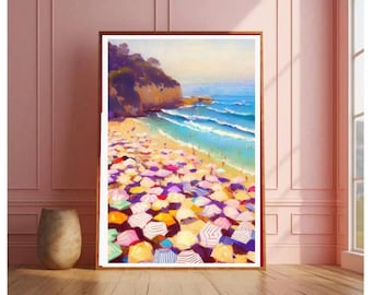 Coastal Cowgirl Aesthetic, Vintage Beach Print, Abstract Coastal Beach Painting, Preppy Pink Apartment Decor, Pink Printable Wall Art