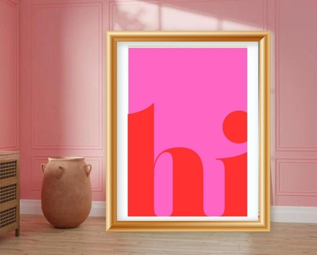 Hi Print Pink, Red Hello Wall Art Hi Poster Printable Wall Art Entryway