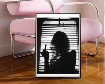 Shadow of Woman Middle Finger Poster Noir et Blanc Impression féministe Teen Girls Bedroom Wall Art Aesthetic Room Decor Téléchargement numérique