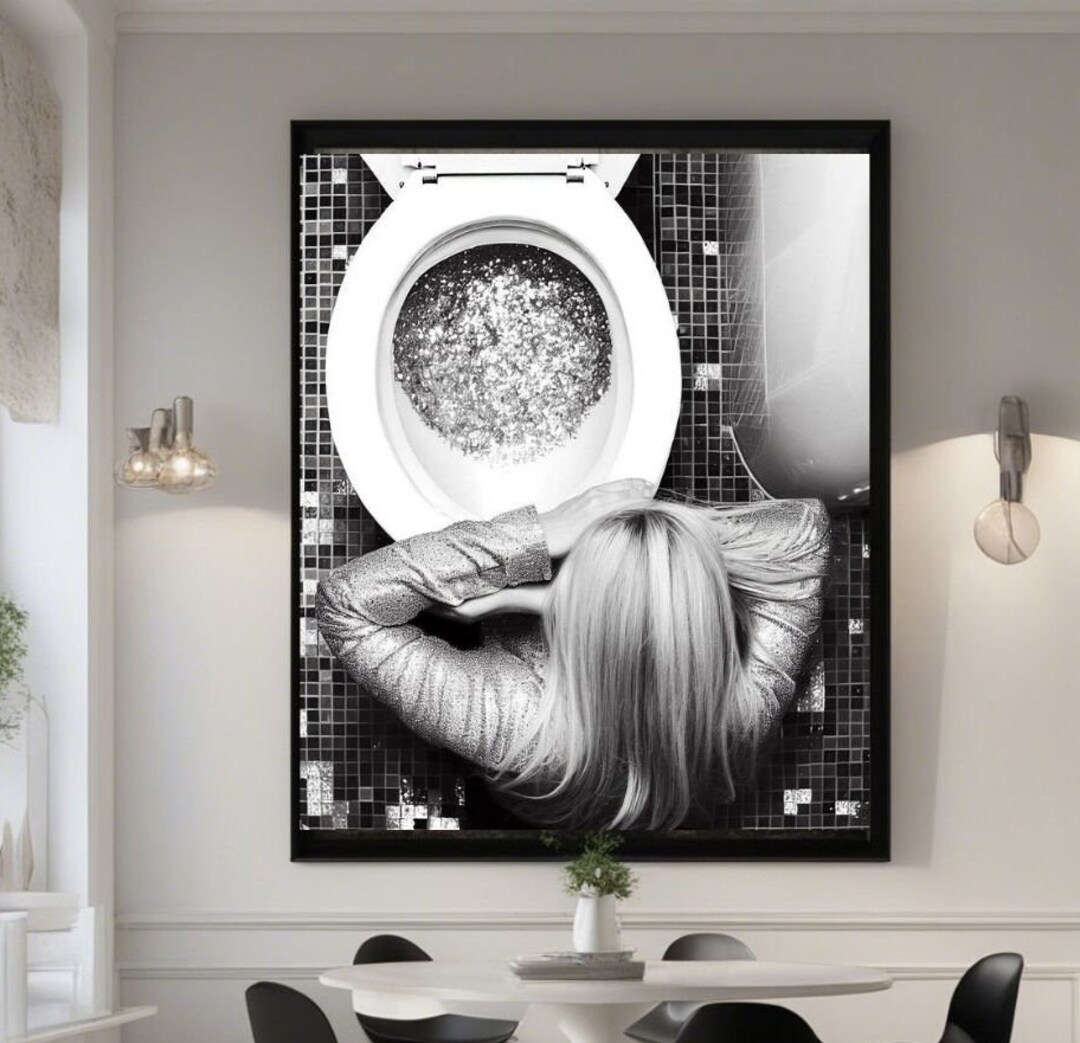 Disco Party in Bathroom Print, Black and White, Funny Bathroom Wall Art ...