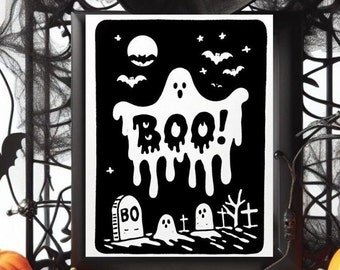 Halloween printable wall art / ghost boo art print / Halloween decor / Halloween poster / Halloween print / Halloween art / digital download