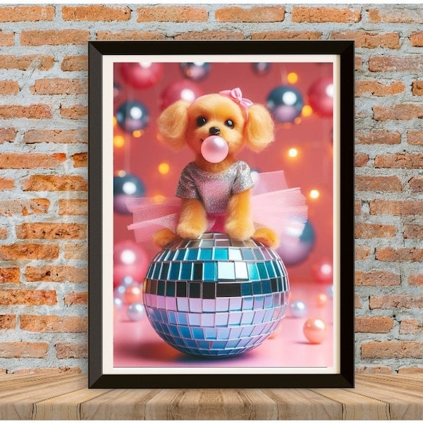 2 SET Bubble Gum Barbie Cute Dog Art Retro Barbie Poster, Wall Print Digital Download, Preppy Pink Print, Vintage Doll Art Y2K Aesthetic,