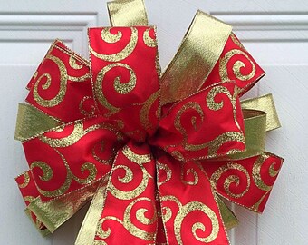 Red & Gold Christmas tree wreath bow for your home decor