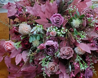 Mauve Rose Faux Floral Centerpiece, Elegant Silk Flower Arrangement