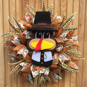 Thanksgiving Turkey Wreath: Pilgrim Hat, Fall Door Decor