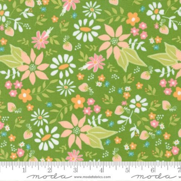 Strawberry Lemonade Fresh Grass Strawberry Blossoms Florals by Sherri & Chelsi for Moda