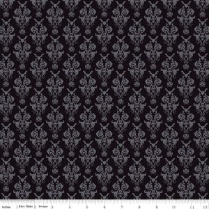 Spooky Hollow Damask Black yardage