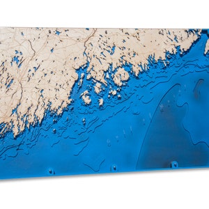 Golfe du Maine 20"x 32 », bathymétrie-topographique 3D / Wood Sea Art