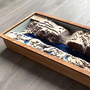 Carte 3D du Loch Ness / Lac d'Ecosse 100 x 20 cm, bathymétrie 3D - topographique / Art mural en bois, carte