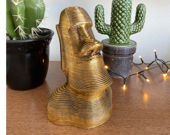 Moai Real Gold Easter Island Statue - 24K Old Gold Head Statue Creative Sculpture Ornaments For Indoor Decoration | Perfect Birthday Gifts