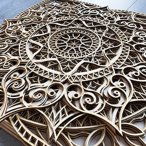 Multi Layer Raw Mandala Ethnic Wooden Wall Art - Indian Moroccan Style Laser Cut Artwork For Home Decors | Handmade Gift For Housewarming