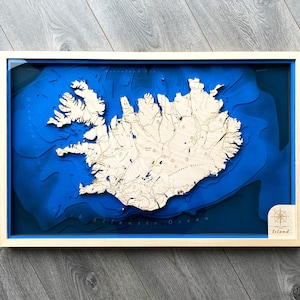Islande 3D Bathymetry Toographic Map - Multi-Layer Detailed Wooden Ocean Art Map | Island Map Wall Art For Bedroom & Living Room Décors