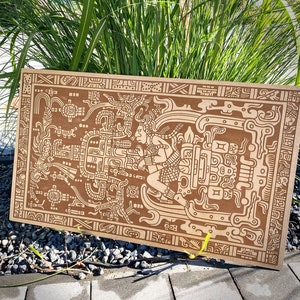 Ancient Aliens The Tomb of King Pakal | Laser Cut Engraved - Ancient Aztec Palenque Wall Art Decoration | Mayan Ethnic House Decor Warming