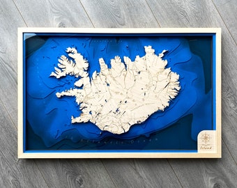 Iceland 3D Bathymetry Topographic Map - Multi-Layer Detailed Wooden Ocean Art Map | Island Map Wall Art For Bedroom & Living Room Decors