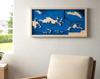 British Virgin Islands Map, Beach House Decor, Tortola, Anegada, Sailor Gift