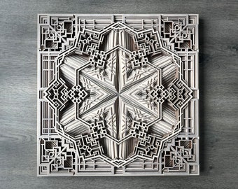 Laser Cut Wood Mandala, Cyber Gray Wall Decor, Ethnic Indian Art
