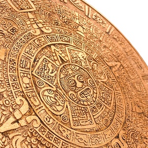 Mayan Empire Calendar | Real Copper - Ancient Piedra Del Sol Aztec Sun Wall Art Decoration | Ethnic House Decor For Office Warming Gift