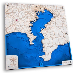Tokyo Bay 湾 16 "x 16", 3D Bathymetrie-topografische / Holz Meer Kunst Karte