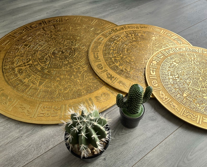 Mayan Empire Calendar Real 24K Gold Ancient Piedra Del Sol Aztec Sun Wall Art Decoration Ethnic House Decor For Office Warming Gift zdjęcie 9