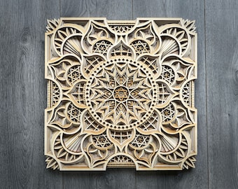 Laser Cut Wood Mandala Wall Art, Ethnic Decor, 19.6"