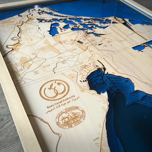 Suez Kanal Karte 16"x 32", 3D Bathymetry-topographic / Holz Meer Ozean Marine Wand Kunst Karte