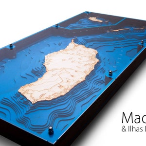Madeira & Desertas Inseln 12 "x 24" oder 16 "x 32", 3D Badymetrie-topografische / Holz Meer Kunst Karte
