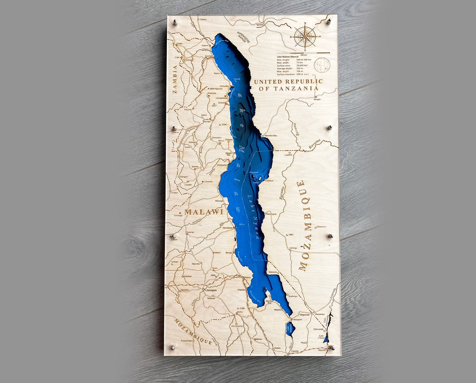 Malawi Lake Multi Layer Bathymetry Topographic Map Africa | Etsy