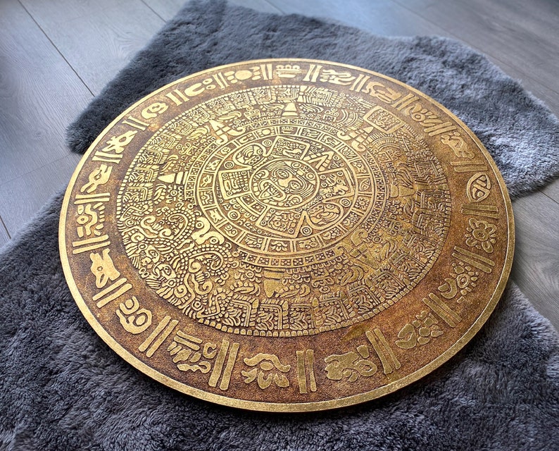 Mayan Empire Calendar Real 24K Gold Ancient Piedra Del Sol Aztec Sun Wall Art Decoration Ethnic House Decor For Office Warming Gift zdjęcie 8