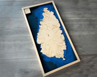 Saint Lucia 3D Wooden Map – Caribbean Topographic Sea Art