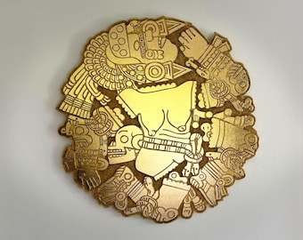 24K Gold Coyolxauhqui Stone | Aztec Goddess Wall Decor
