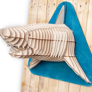Wooden Shark Head 3D, Wood Shark Trophy - Home Decor, Animal Art