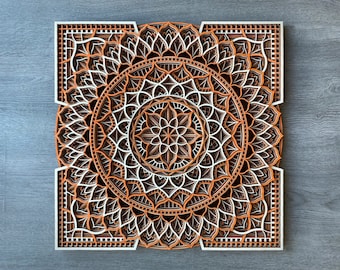 Mandala, Wall Art, Decor, Morocco, Ethnic, Indian, Wood wall art - ORANGE M25
