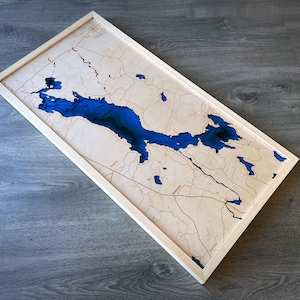Sherbrooke Lake Nova Scotia Canada Map Frame 3D bathymetry-topographic / Handmade Decoration