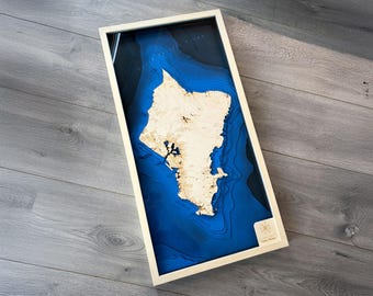 Oahu Hawaii 3D Wooden Map – Layered Bathymetric Wall Art • Laser Cut Island Map • Decor